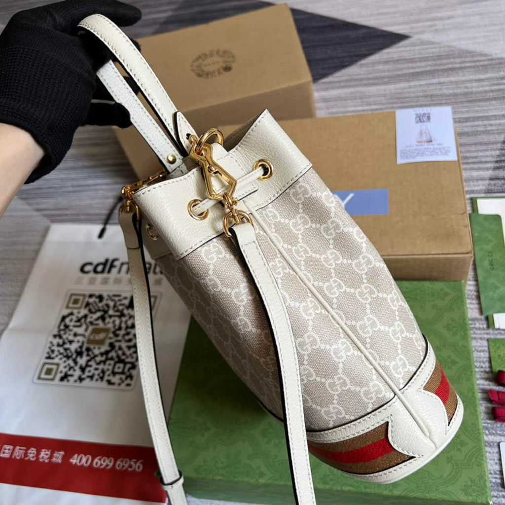 Gucci ‎‎‎550621 Ophidia small GG bucket bag beige leather