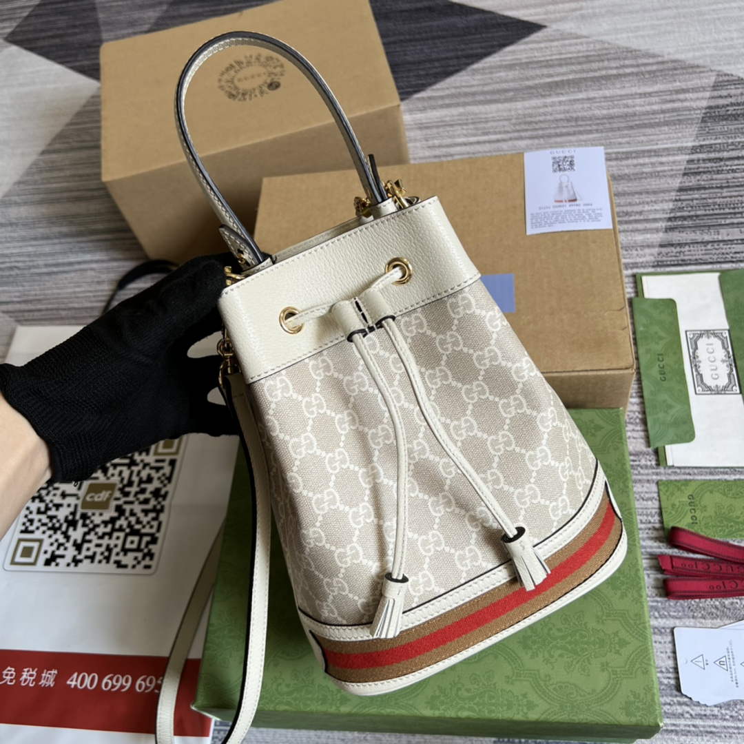 Gucci ‎‎‎550621 Ophidia small GG bucket bag beige leather
