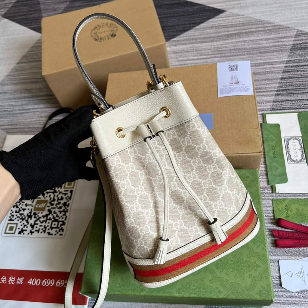 Gucci ‎‎‎550621 Ophidia small GG bucket bag beige leather