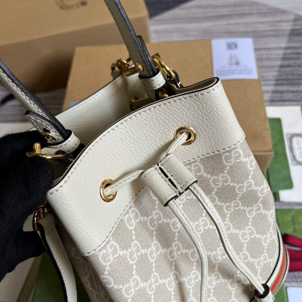Gucci ‎‎‎550621 Ophidia small GG bucket bag beige leather