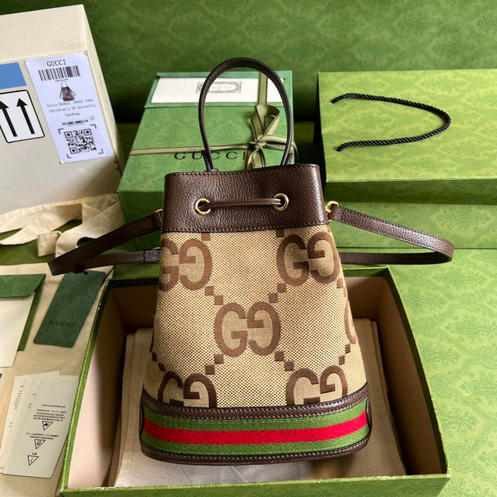 Gucci ‎‎‎550621 Ophidia small GG bucket bag brown leather