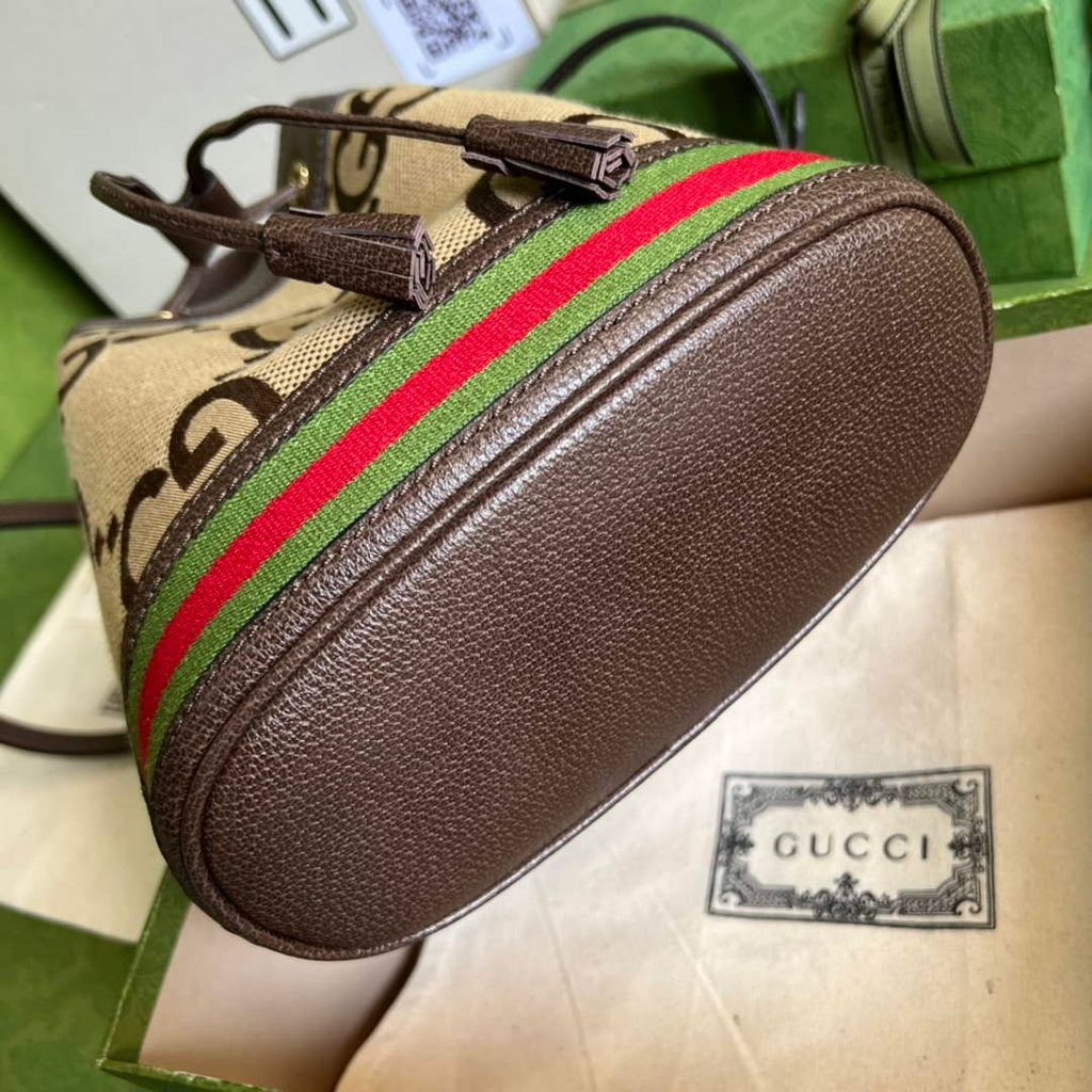 Gucci ‎‎‎550621 Ophidia small GG bucket bag brown leather