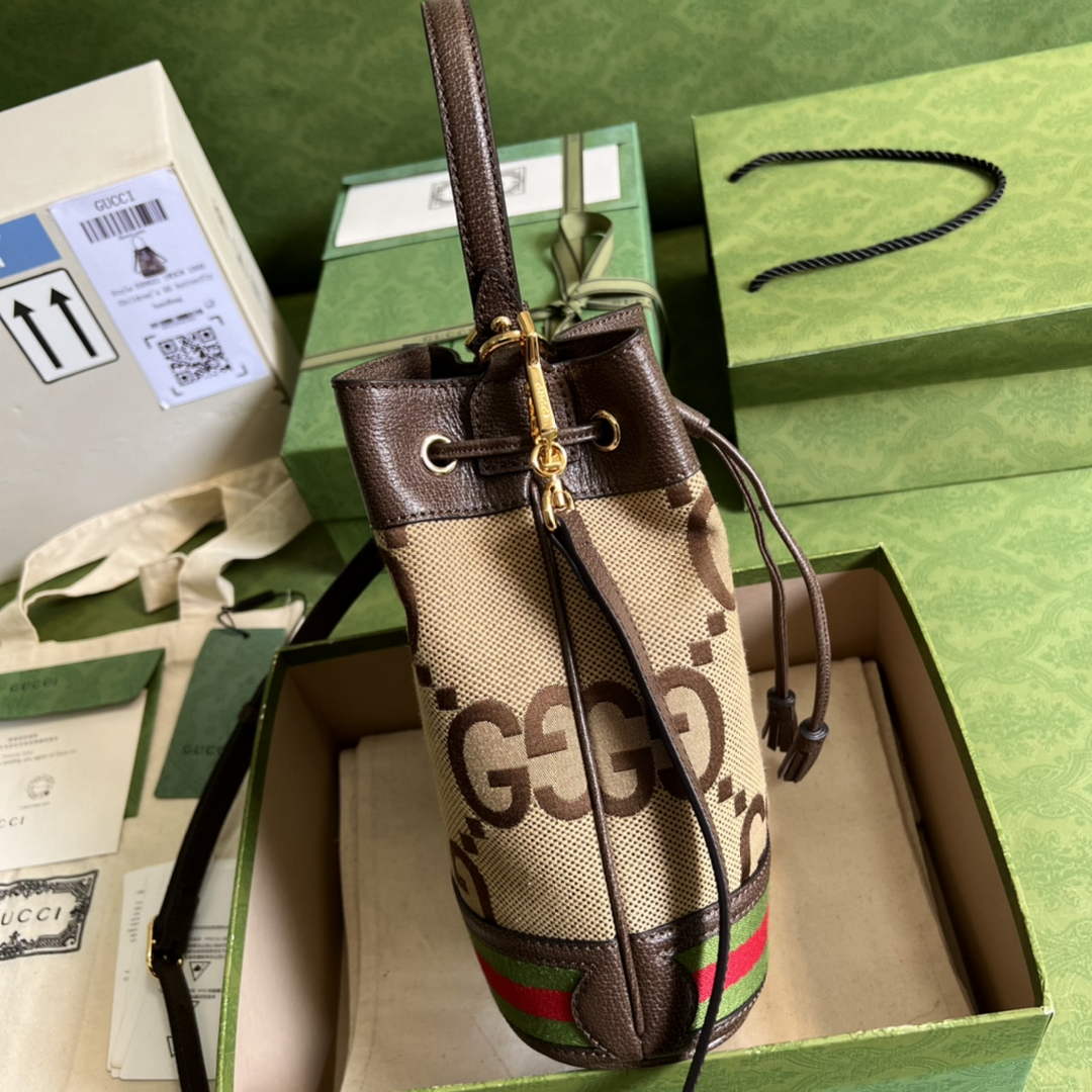 Gucci ‎‎‎550621 Ophidia small GG bucket bag brown leather