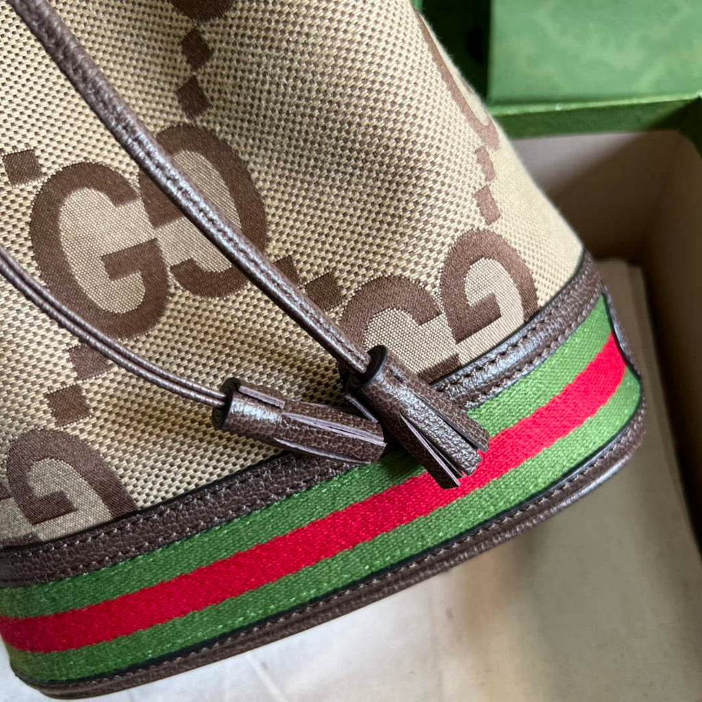 Gucci ‎‎‎550621 Ophidia small GG bucket bag brown leather