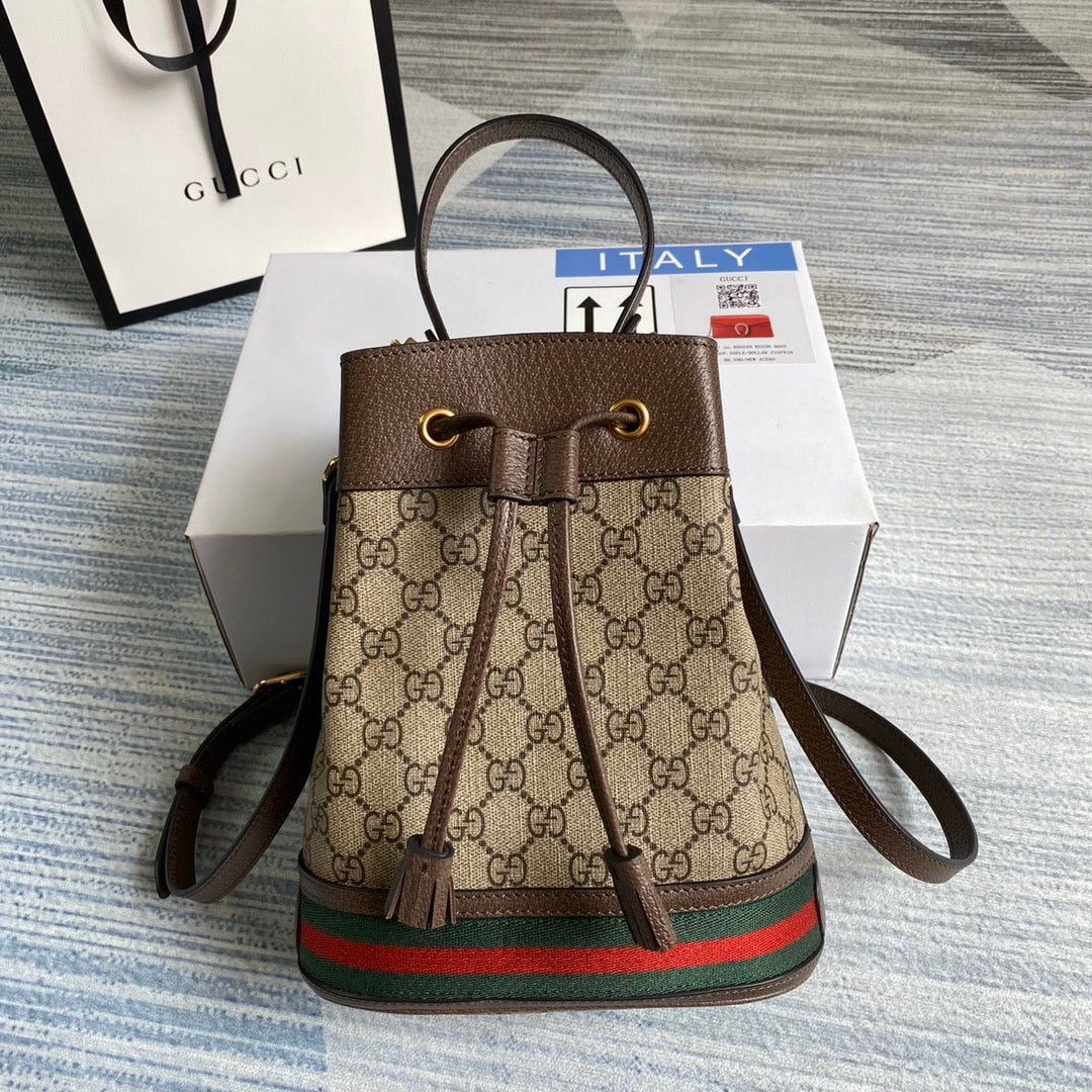 Gucci ‎‎‎550621 Ophidia small GG bucket bag brown