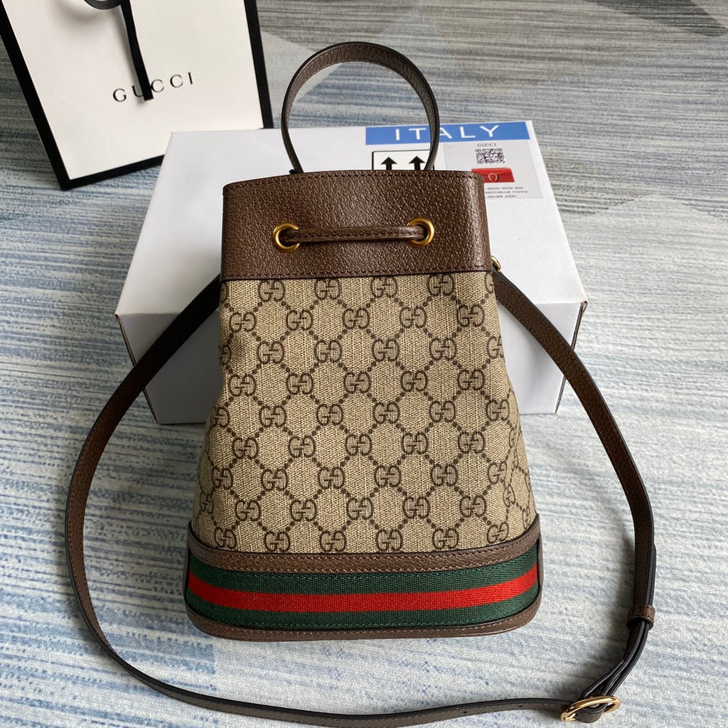 Gucci ‎‎‎550621 Ophidia small GG bucket bag brown