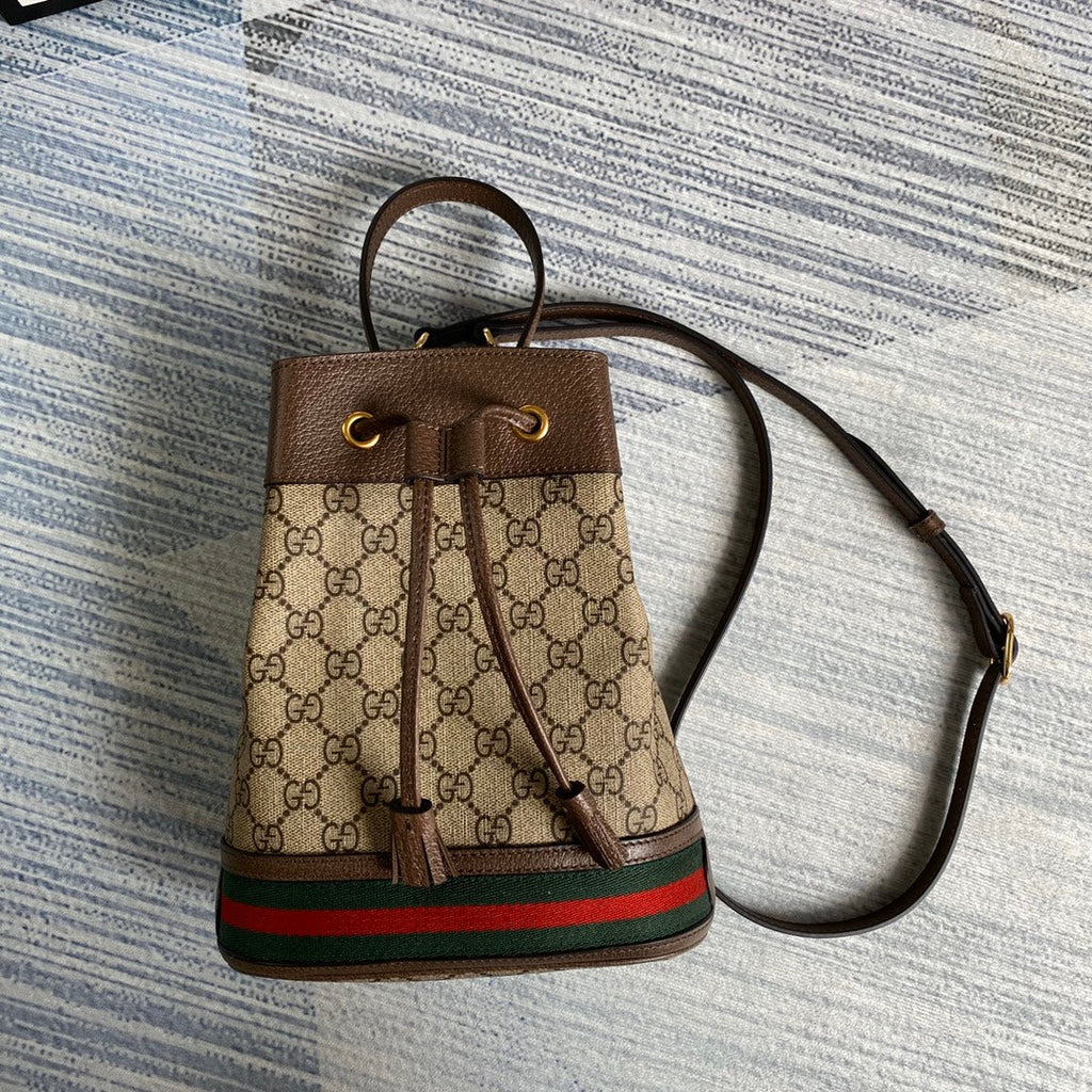 Gucci ‎‎‎550621 Ophidia small GG bucket bag brown