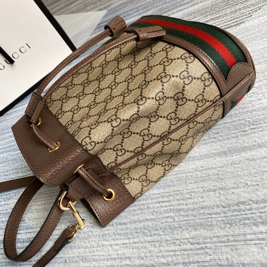 Gucci ‎‎‎550621 Ophidia small GG bucket bag brown