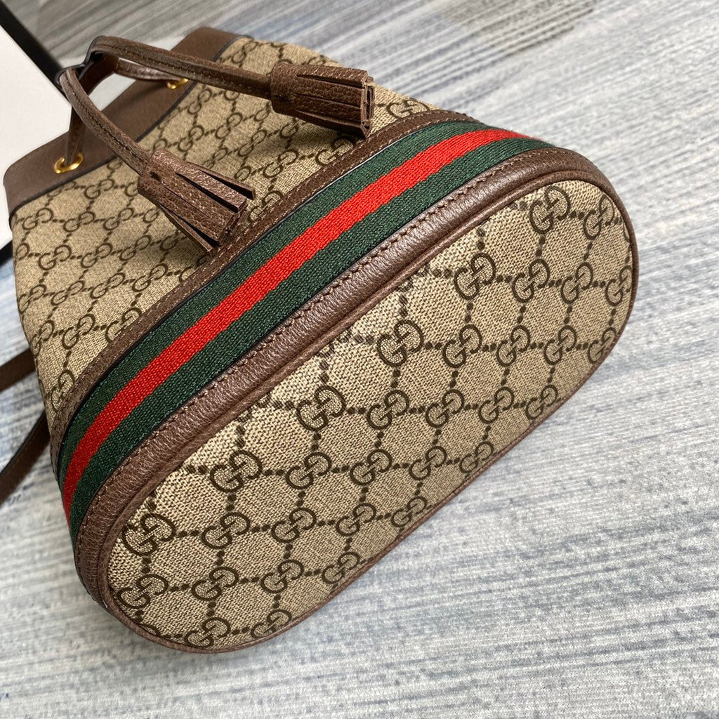 Gucci ‎‎‎550621 Ophidia small GG bucket bag brown