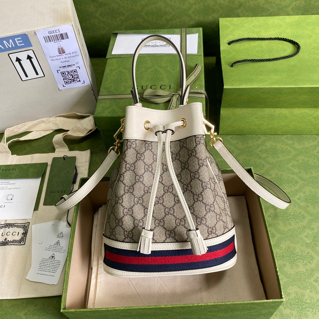 Gucci ‎‎‎550621 Ophidia small GG bucket bag white