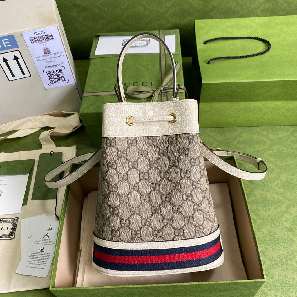 Gucci ‎‎‎550621 Ophidia small GG bucket bag white