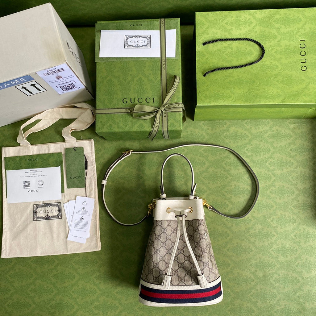 Gucci ‎‎‎550621 Ophidia small GG bucket bag white