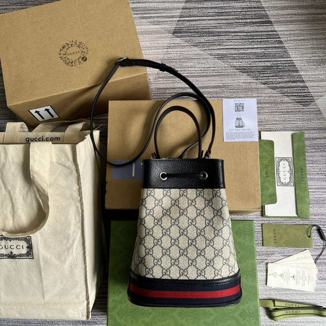 Gucci ‎‎‎550621 Ophidia small GG bucket bag blue