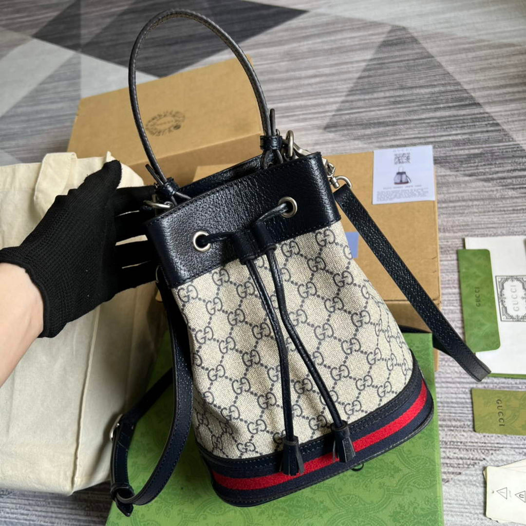 Gucci ‎‎‎550621 Ophidia small GG bucket bag blue