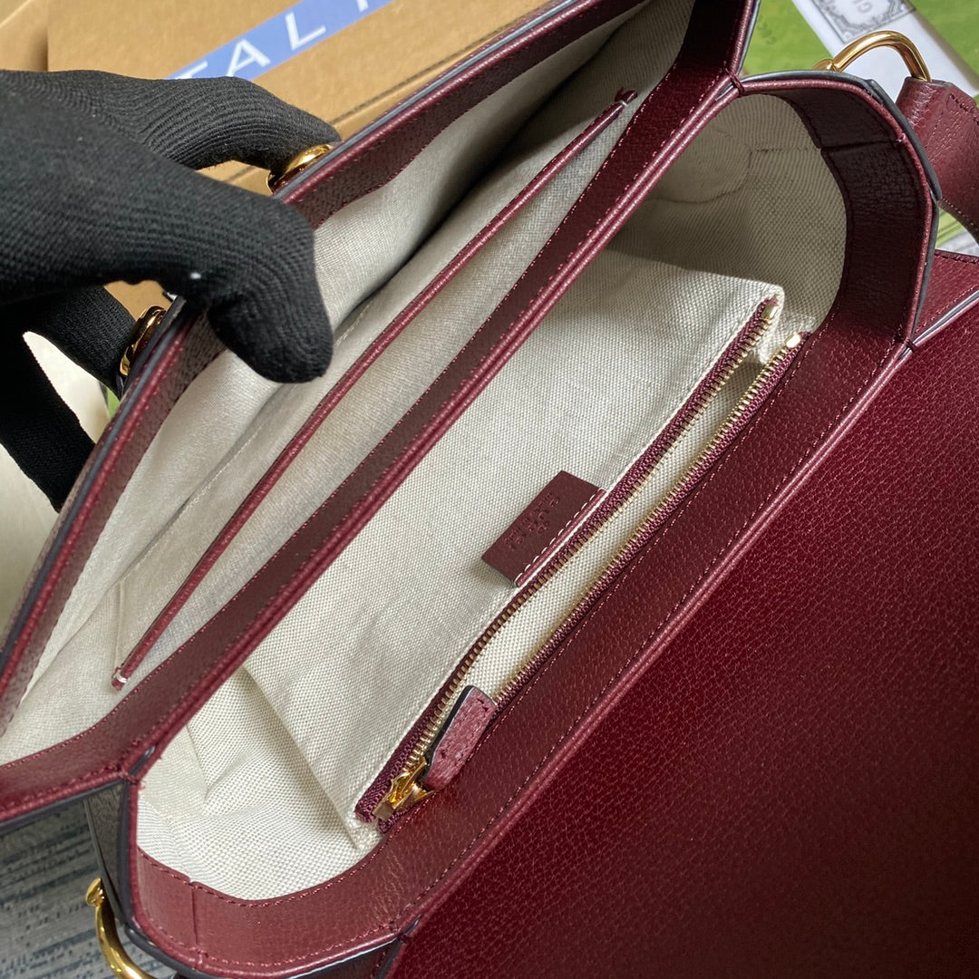Gucci 602204 Horsebit 1955 shoulder bag Beige and burgundy Original GG canvas