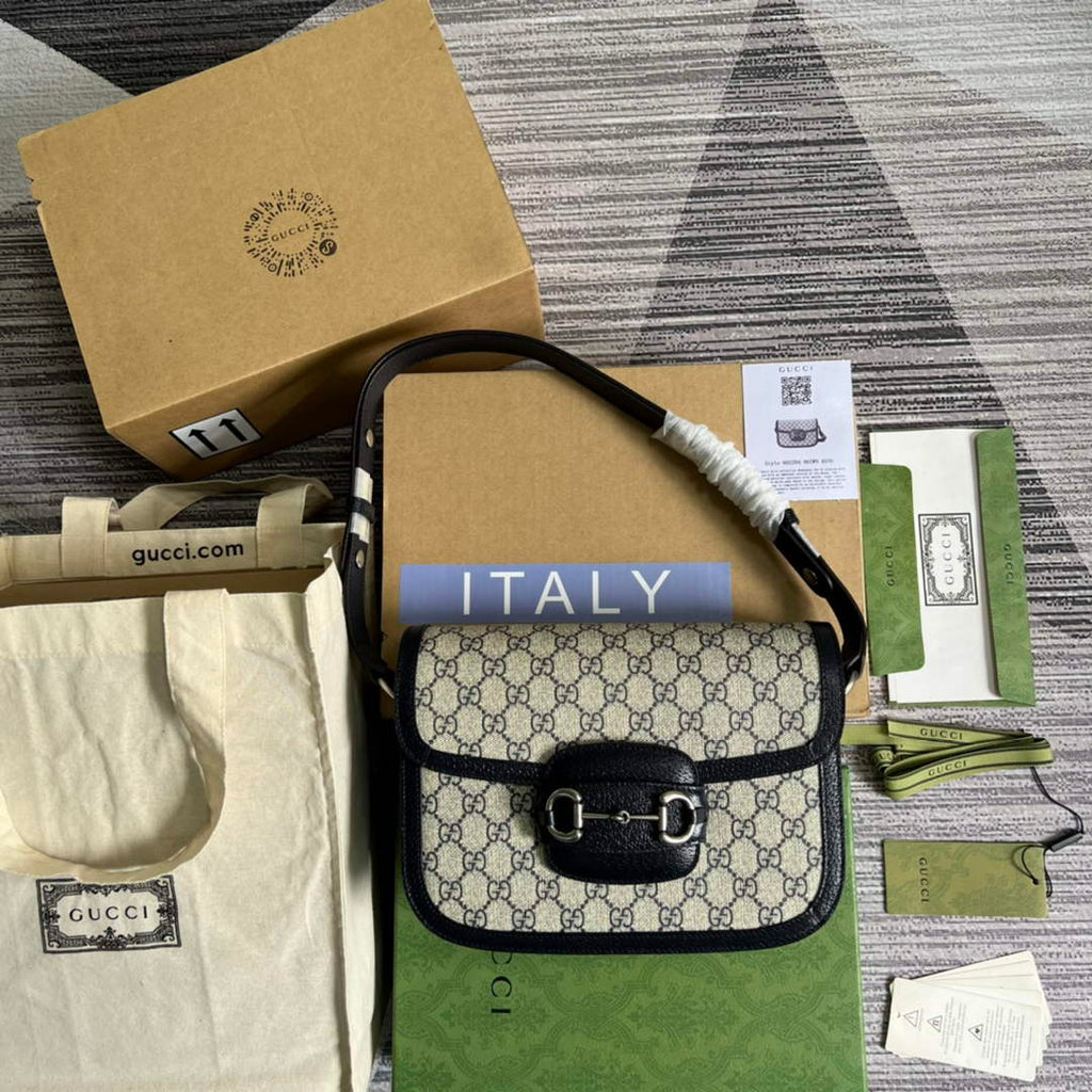Gucci 602204 Horsebit 1955 shoulder bag beige with black leather