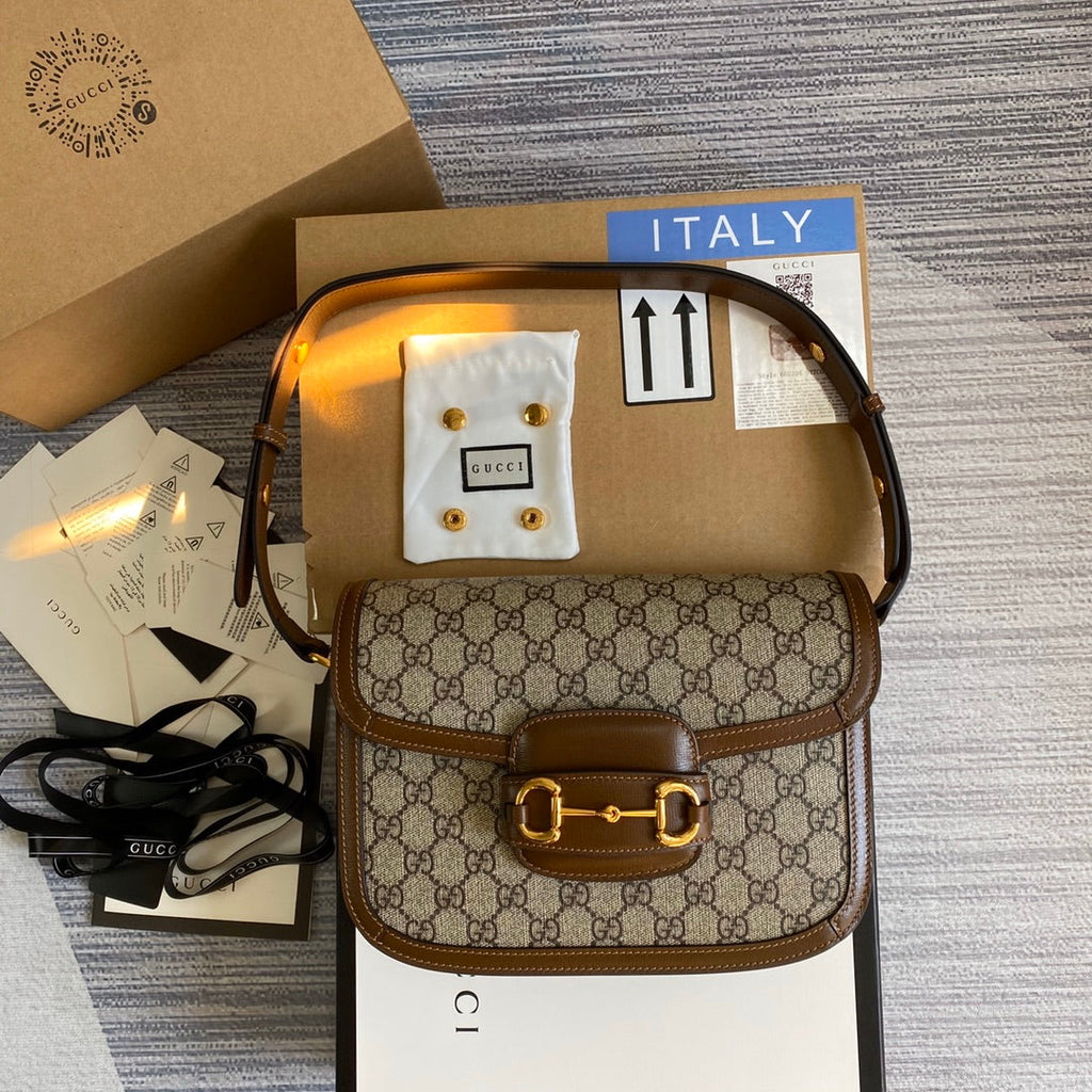 Gucci 602204 Horsebit 1955 shoulder bag Beige with brown leather