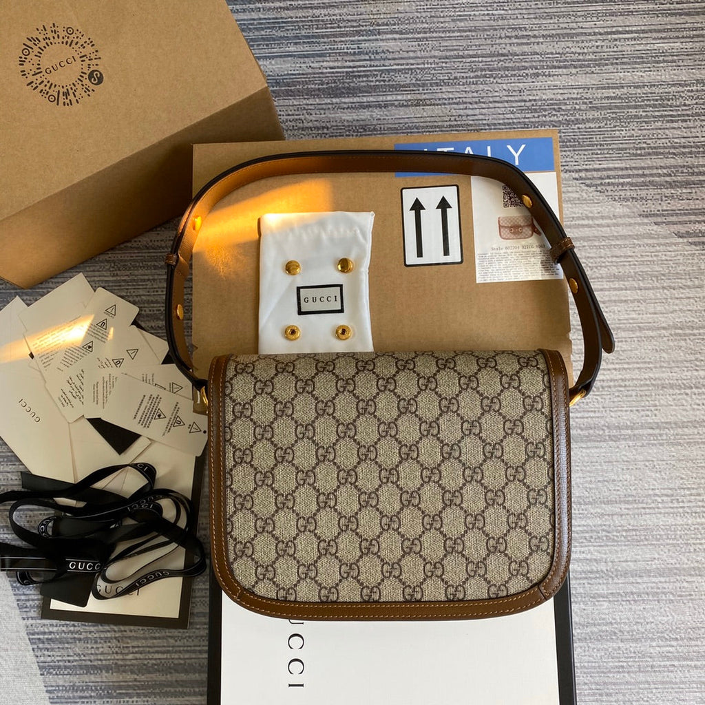 Gucci 602204 Horsebit 1955 shoulder bag Beige with brown leather