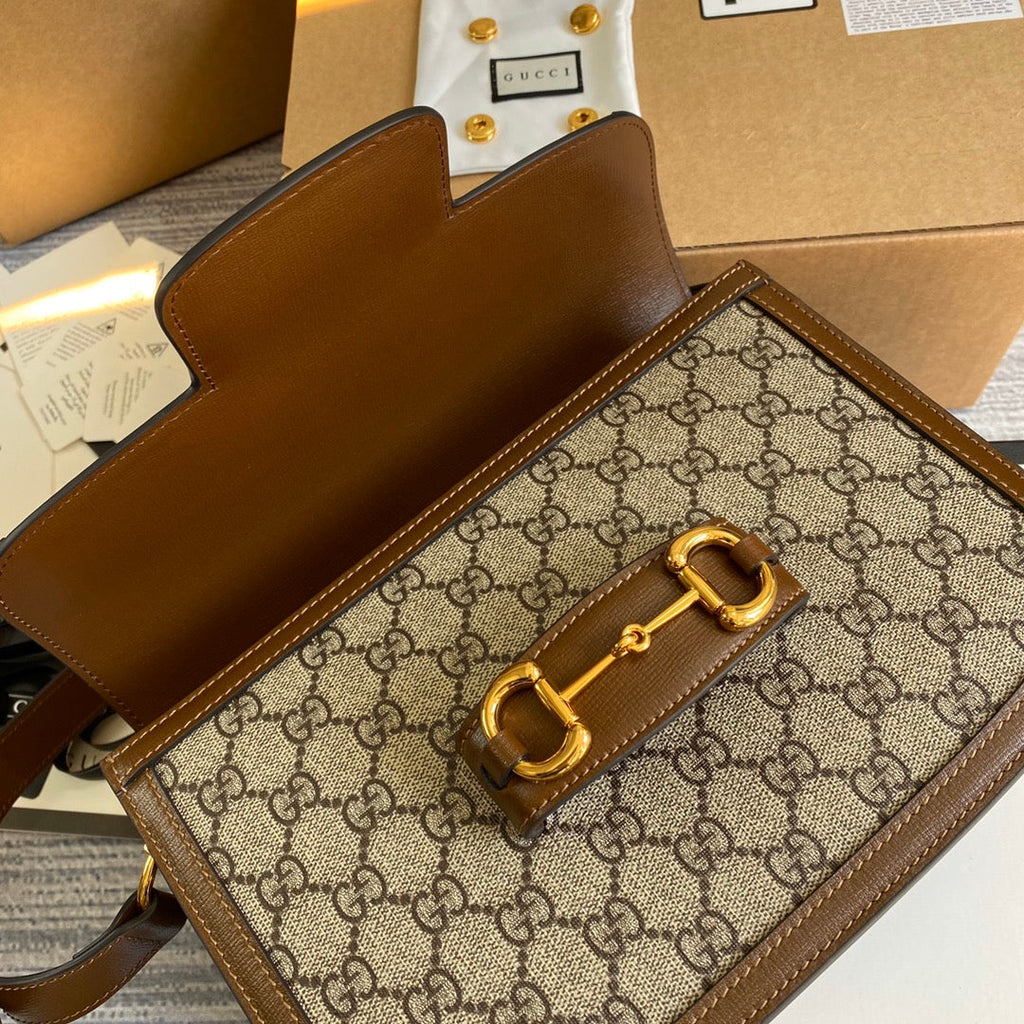 Gucci 602204 Horsebit 1955 shoulder bag Beige with brown leather