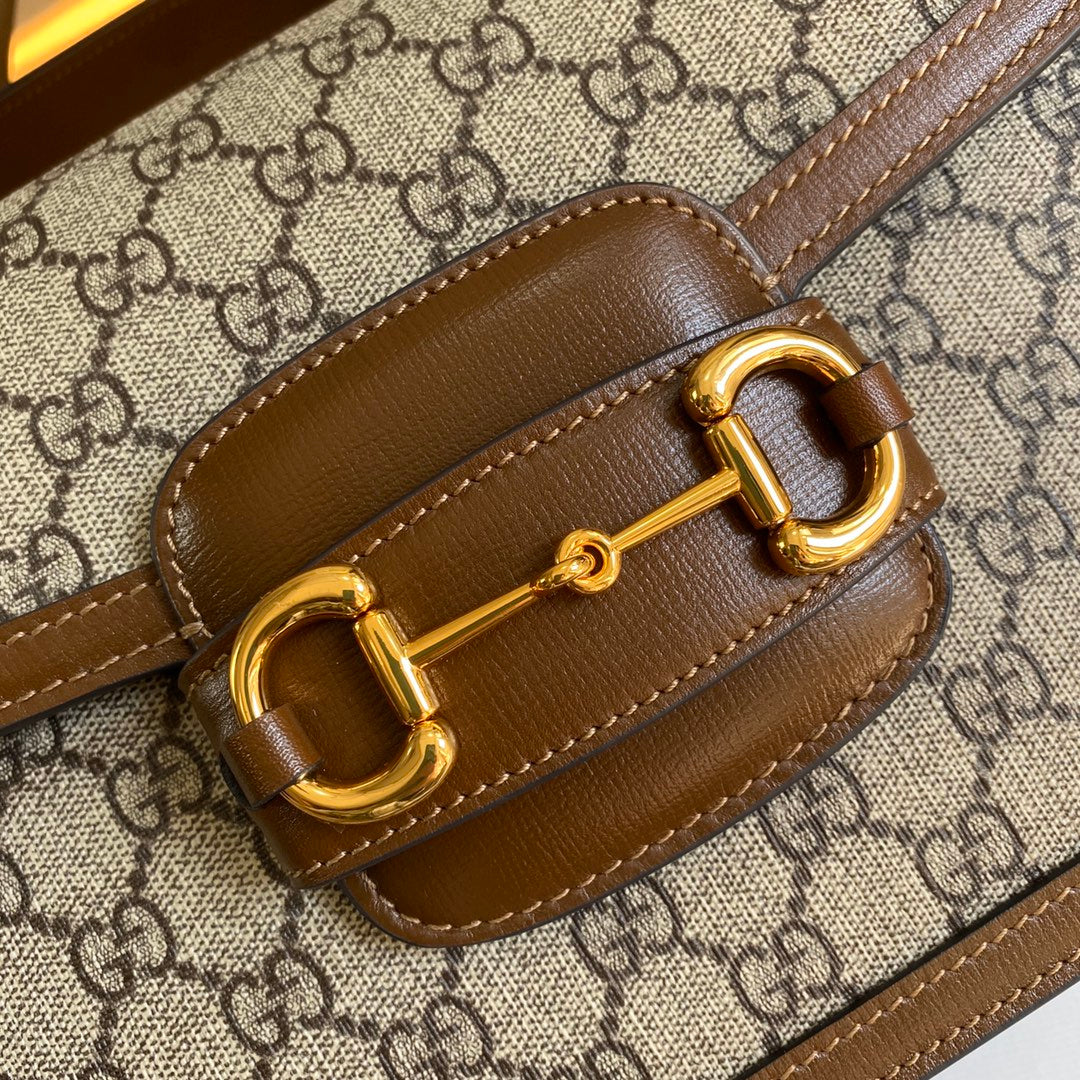 Gucci 602204 Horsebit 1955 shoulder bag Beige with brown leather