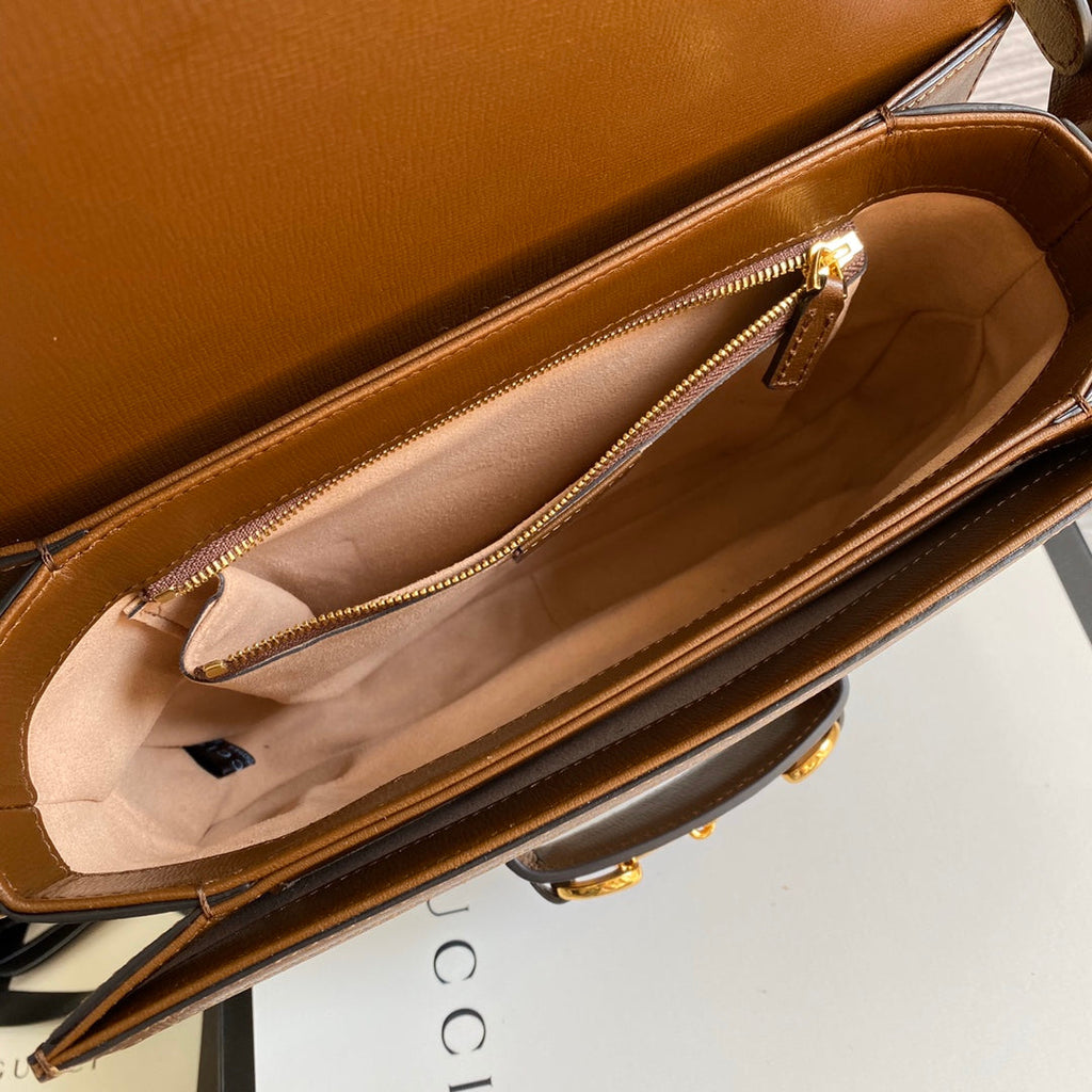 Gucci 602204 Horsebit 1955 shoulder bag Beige with brown leather