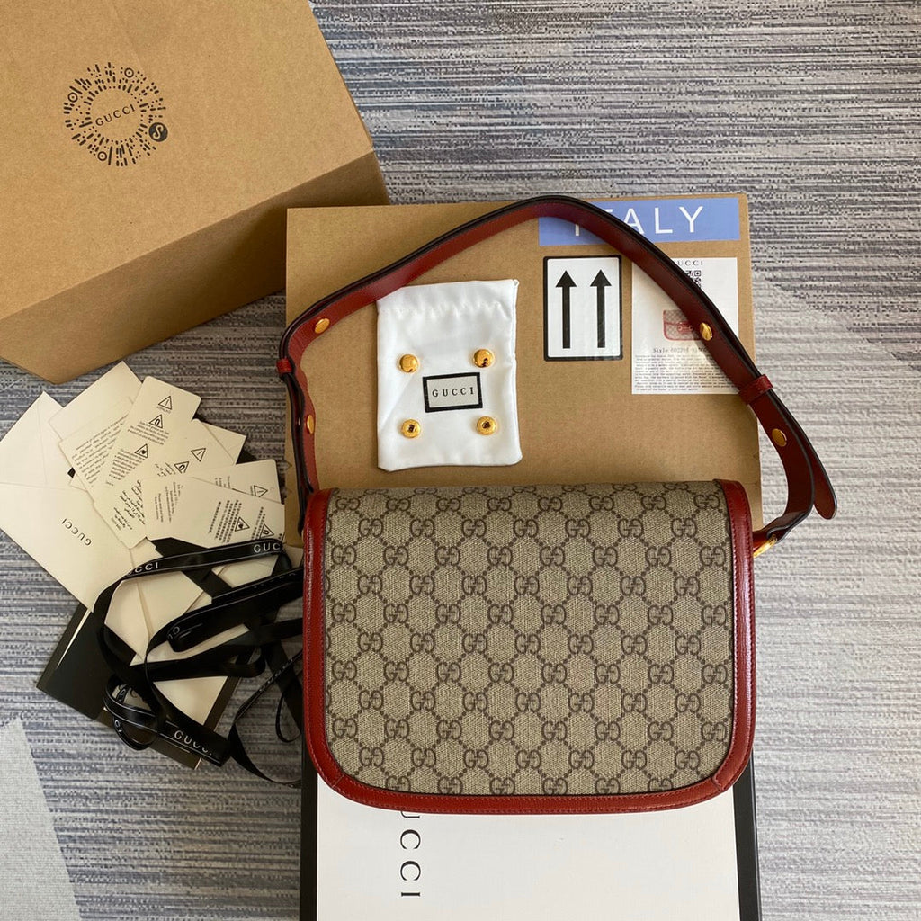 Gucci 602204 Horsebit 1955 shoulder bag Beige with red leather