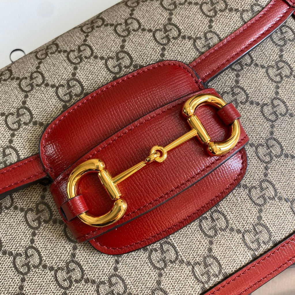 Gucci 602204 Horsebit 1955 shoulder bag Beige with red leather