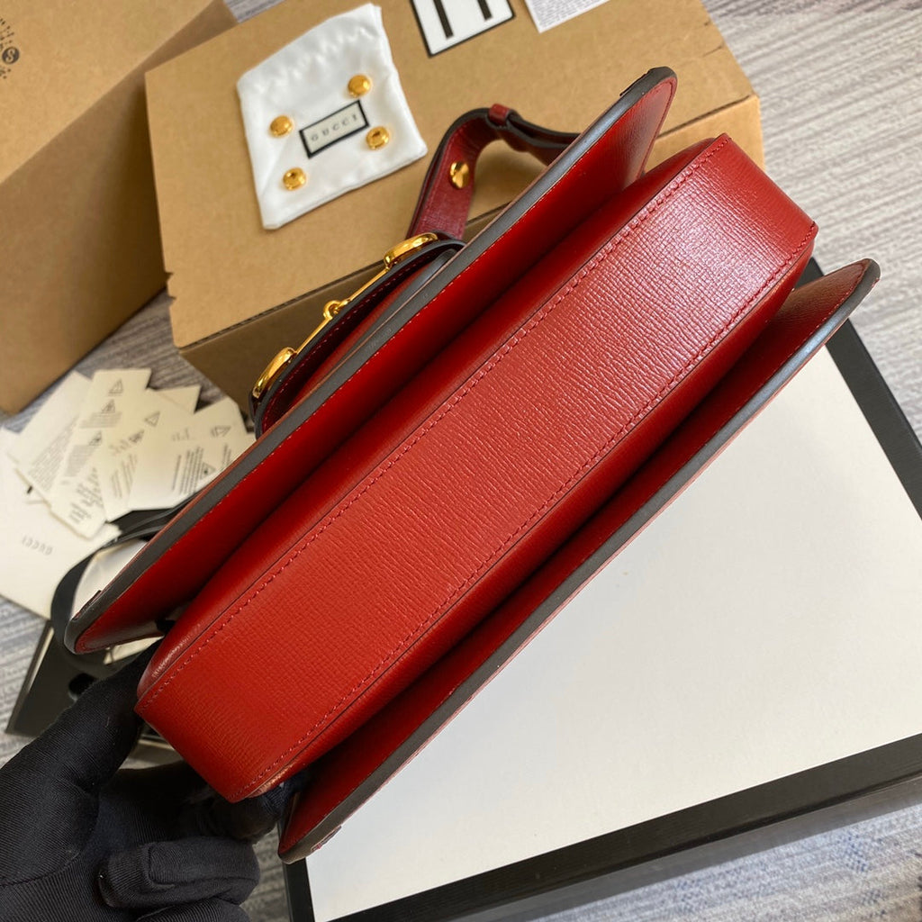 Gucci 602204 Horsebit 1955 shoulder bag Beige with red leather