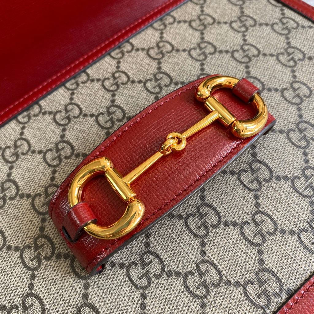 Gucci 602204 Horsebit 1955 shoulder bag Beige with red leather