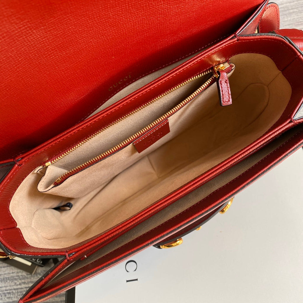 Gucci 602204 Horsebit 1955 shoulder bag Beige with red leather
