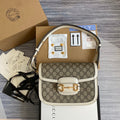 Gucci 602204 Horsebit 1955 shoulder bag Beige with white leather