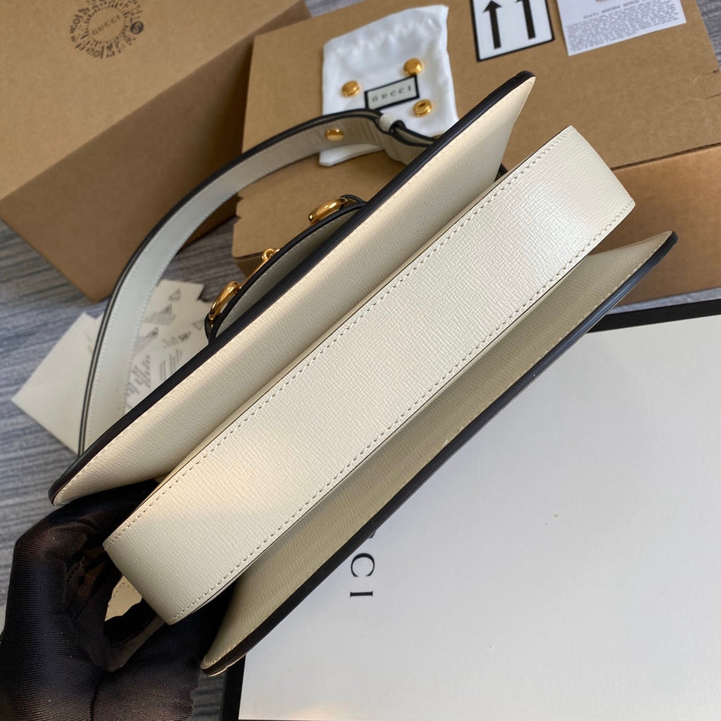 Gucci 602204 Horsebit 1955 shoulder bag Beige with white leather