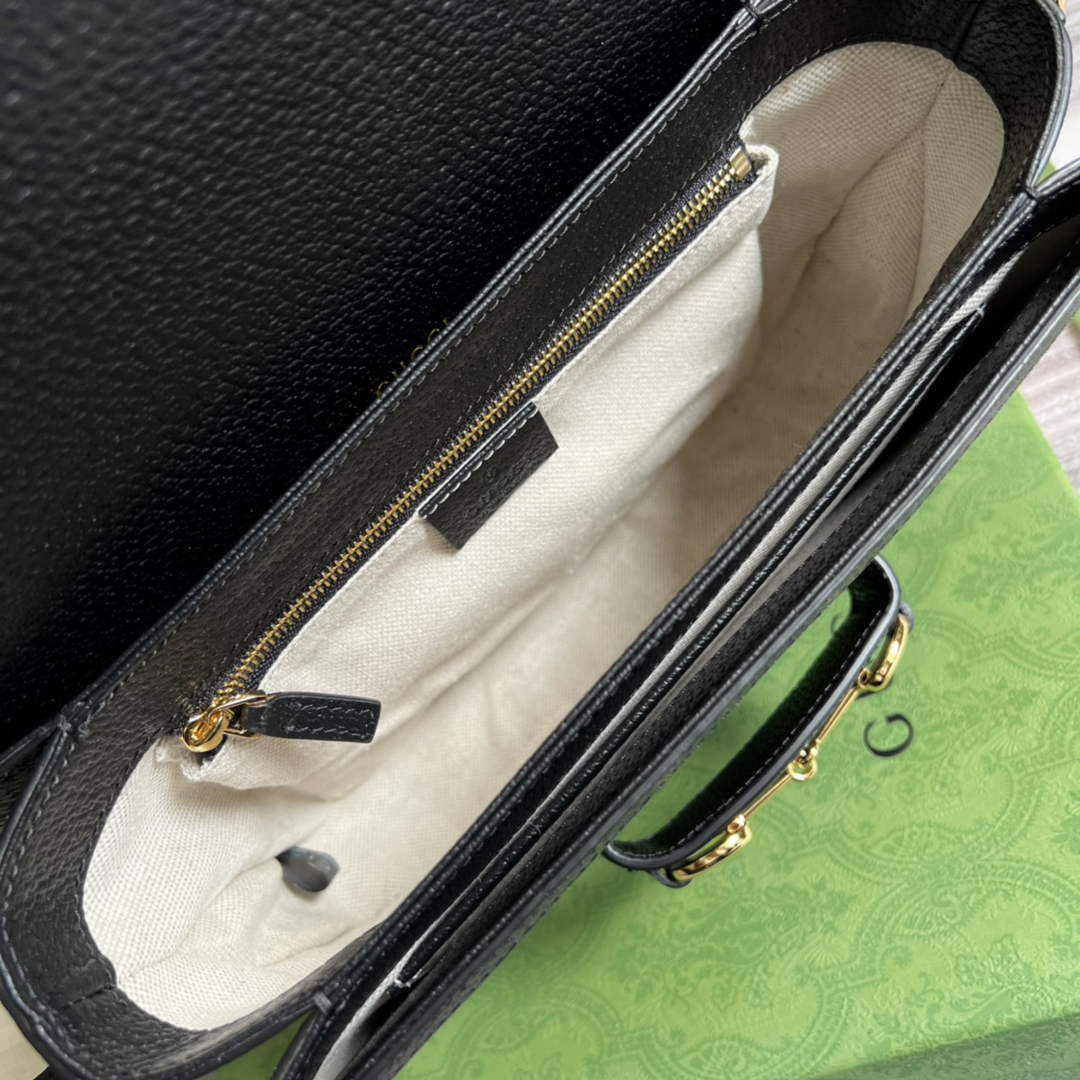Gucci 602204 Horsebit 1955 shoulder bag Black and ivory GG denim jacquard