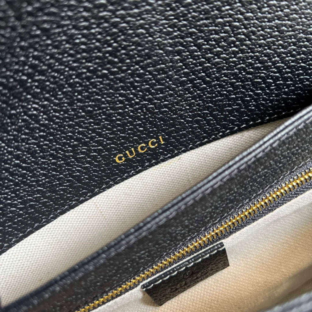 Gucci 602204 Horsebit 1955 shoulder bag Black and ivory GG denim jacquard