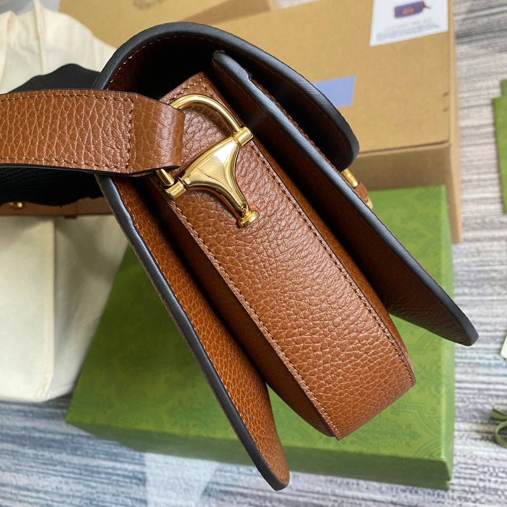 Gucci 602204 Horsebit 1955 shoulder bag blue with brown leather