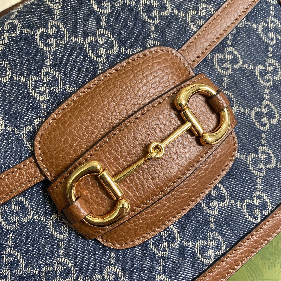 Gucci 602204 Horsebit 1955 shoulder bag blue with brown leather