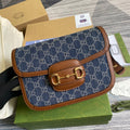 Gucci 602204 Horsebit 1955 shoulder bag blue with brown leather