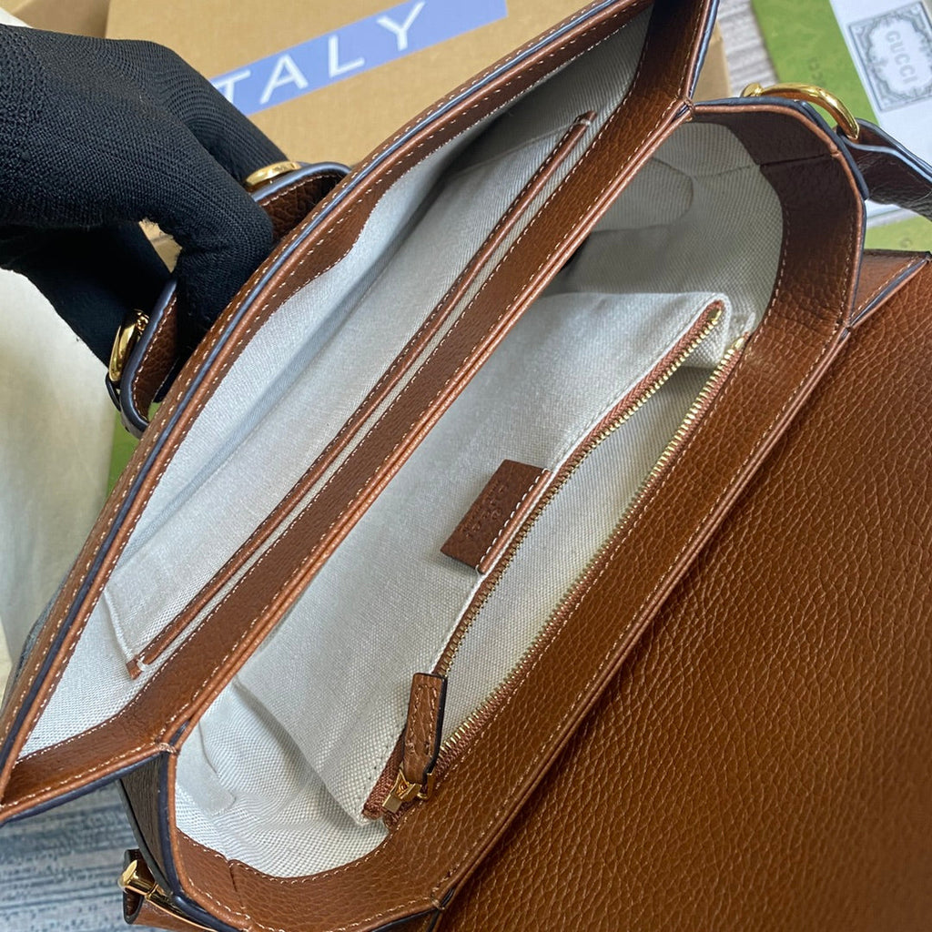 Gucci 602204 Horsebit 1955 shoulder bag blue with brown leather