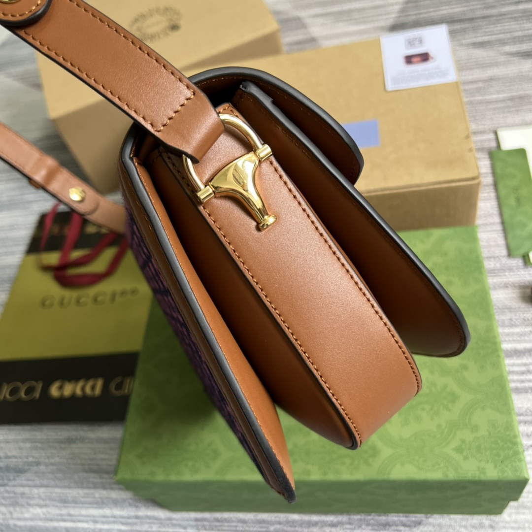 Gucci 602204 Horsebit 1955 shoulder bag plum with brown leather
