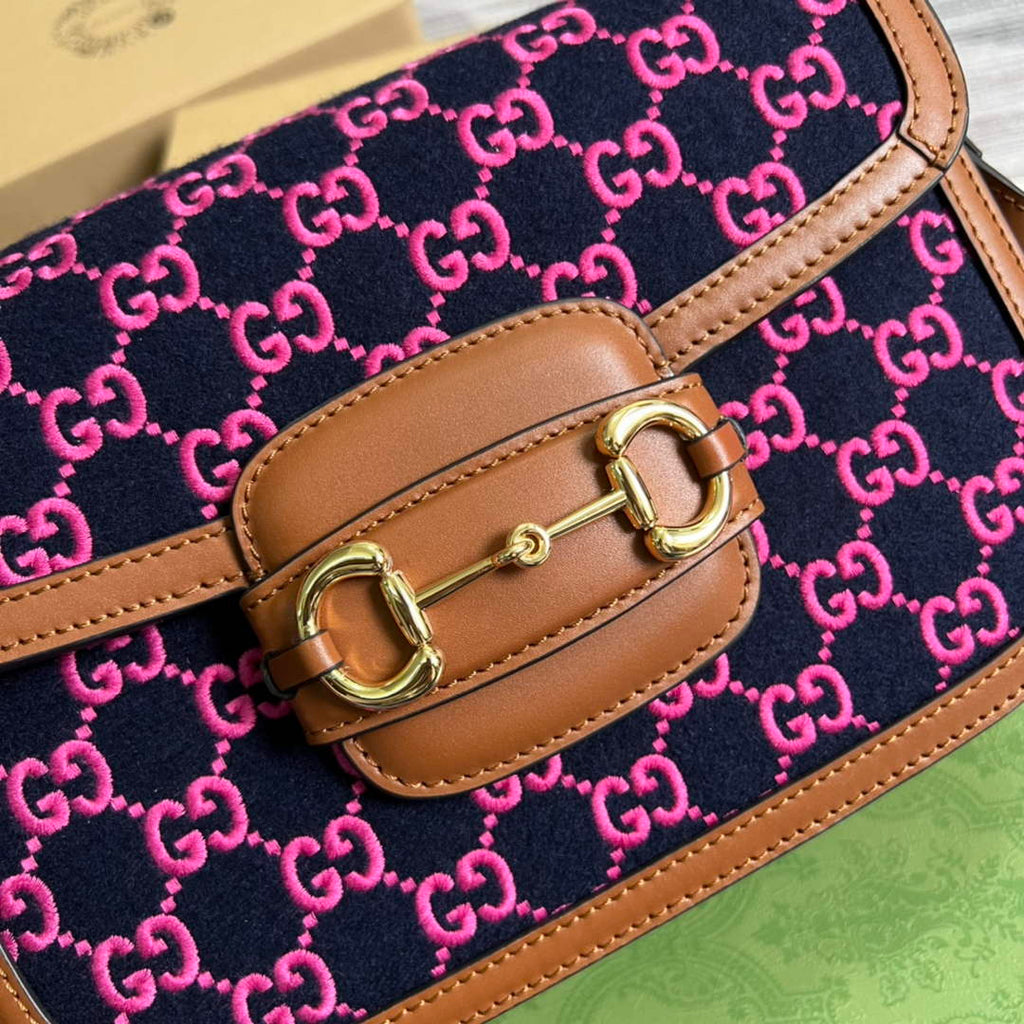 Gucci 602204 Horsebit 1955 shoulder bag plum with brown leather
