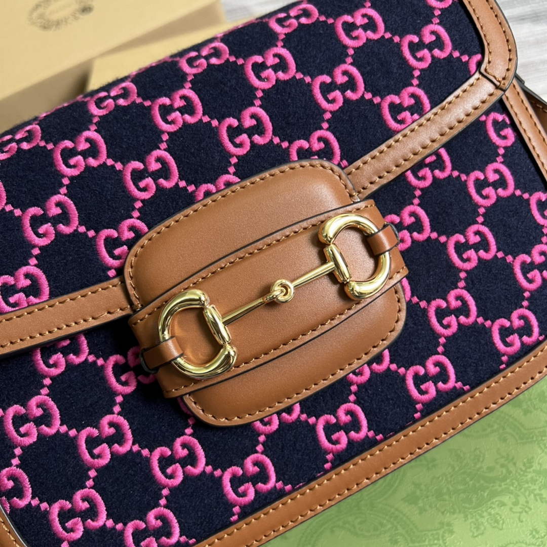 Gucci 602204 Horsebit 1955 shoulder bag plum with brown leather