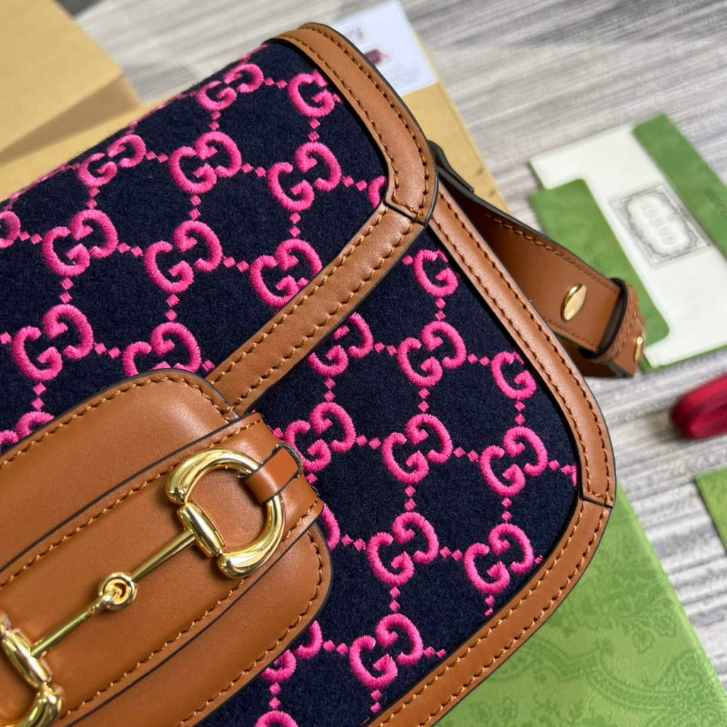Gucci 602204 Horsebit 1955 shoulder bag plum with brown leather