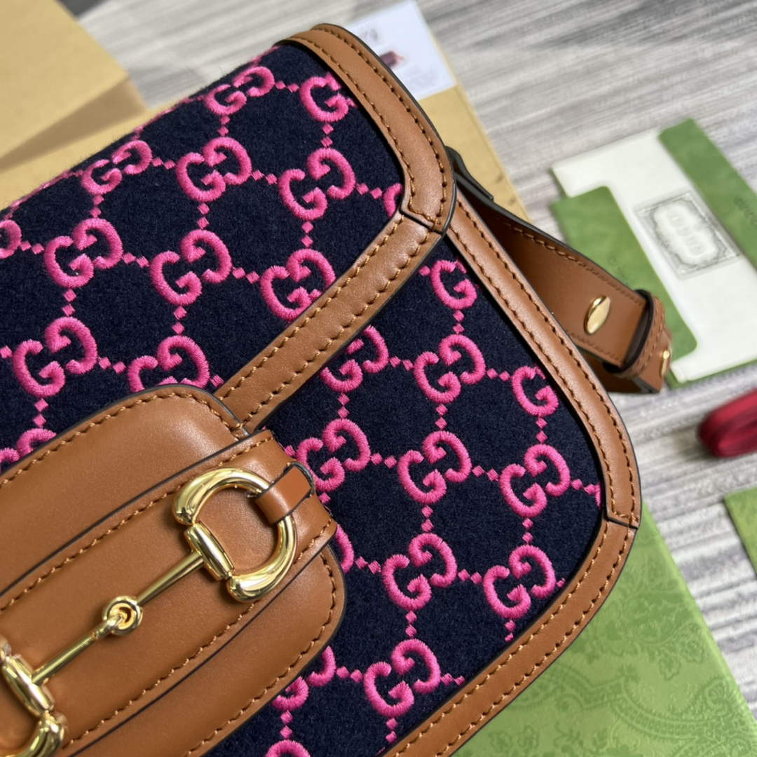 Gucci 602204 Horsebit 1955 shoulder bag plum with brown leather
