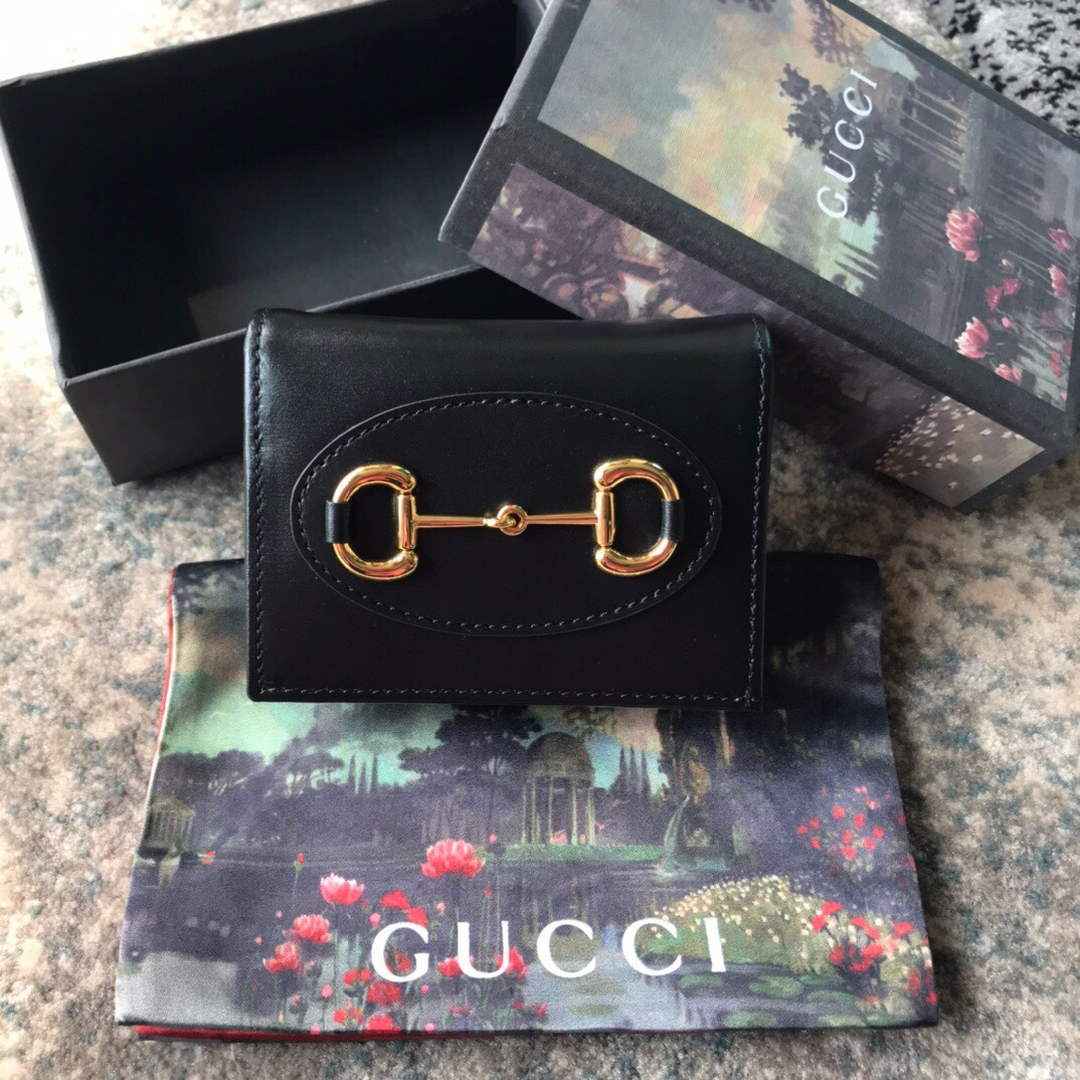 Gucci 621887 Horsebit 1955 card case wallet Black leather