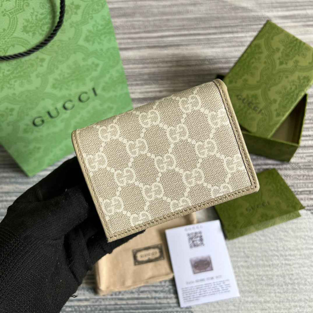 Gucci 621887 Horsebit 1955 card case wallet Beige canvas