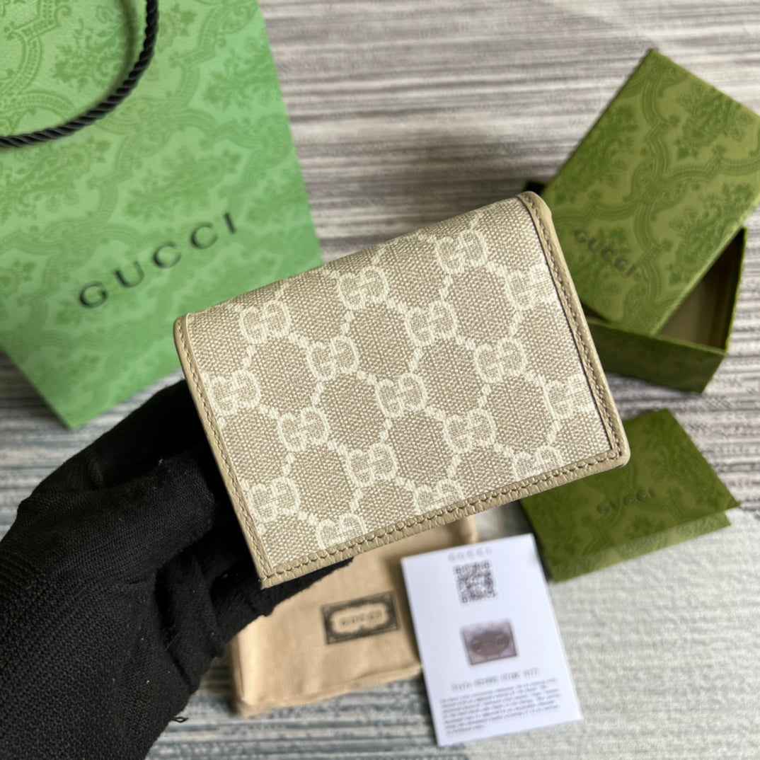 Gucci 621887 Horsebit 1955 card case wallet Beige canvas