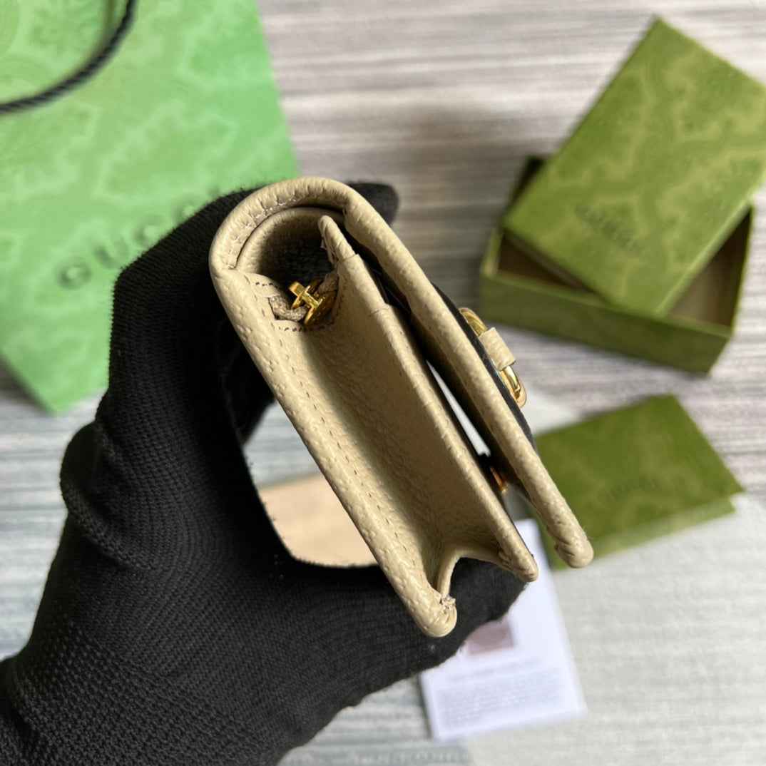 Gucci 621887 Horsebit 1955 card case wallet Beige canvas