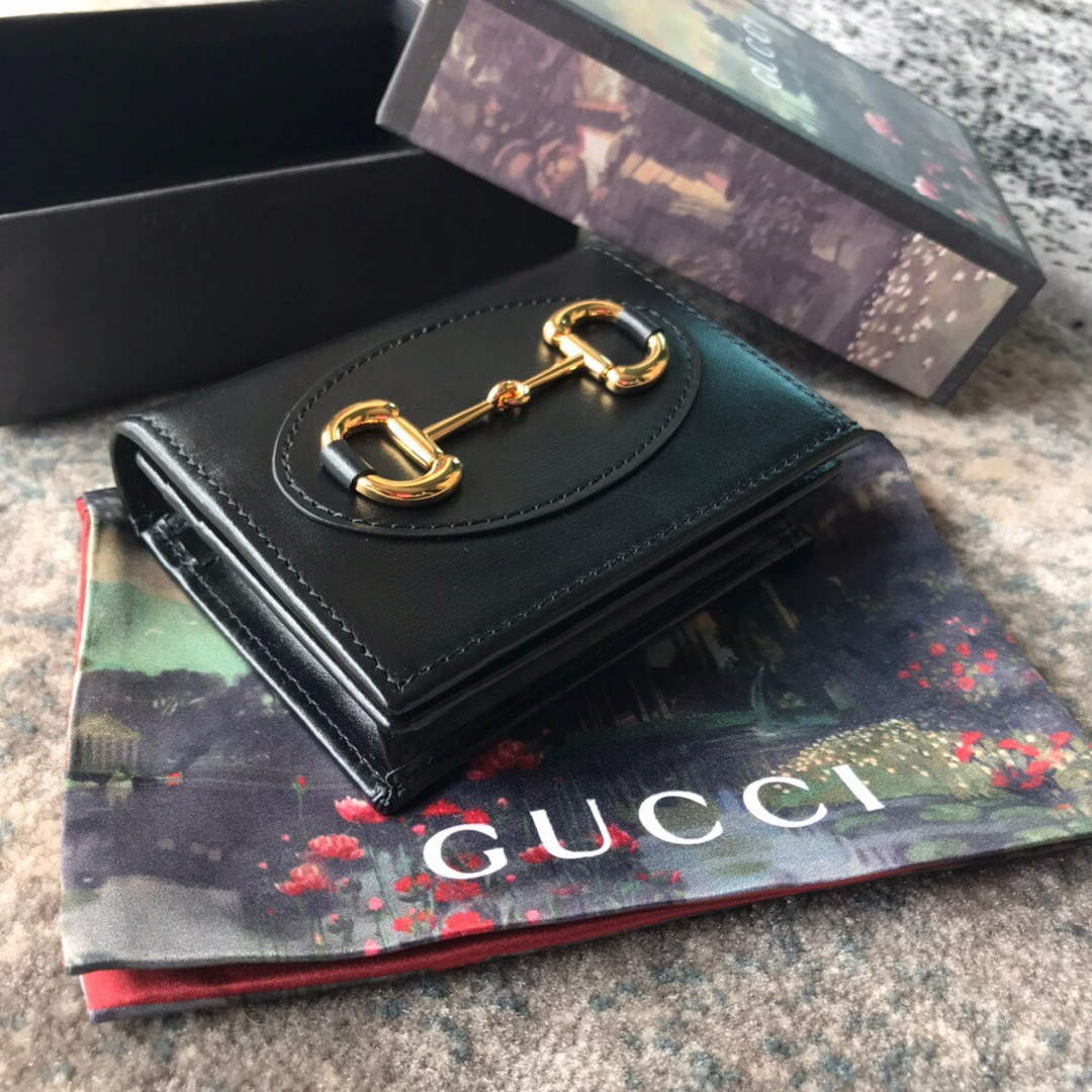 Gucci 621887 Horsebit 1955 card case wallet Black leather