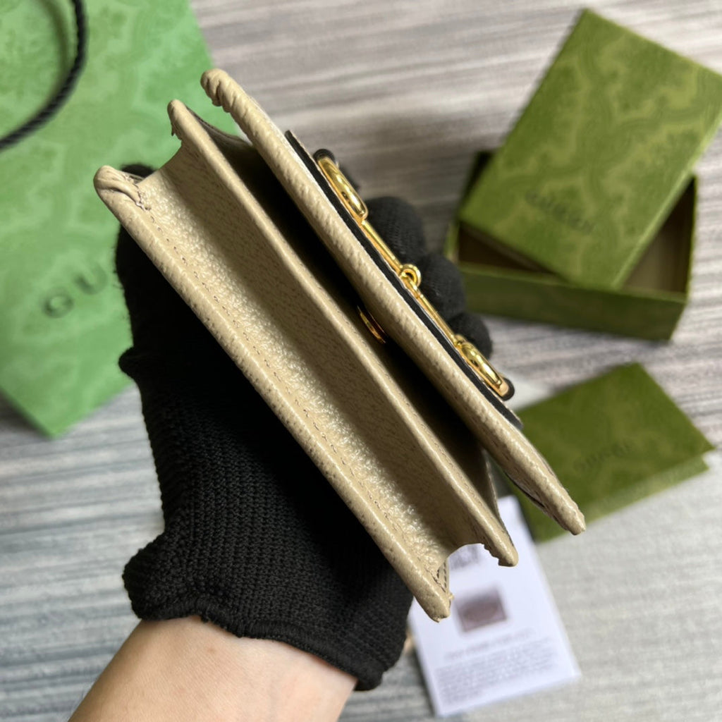 Gucci 621887 Horsebit 1955 card case wallet Beige canvas