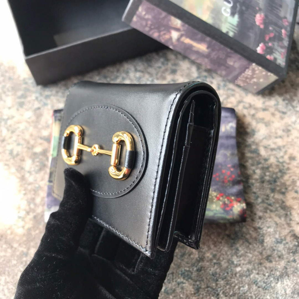 Gucci 621887 Horsebit 1955 card case wallet Black leather